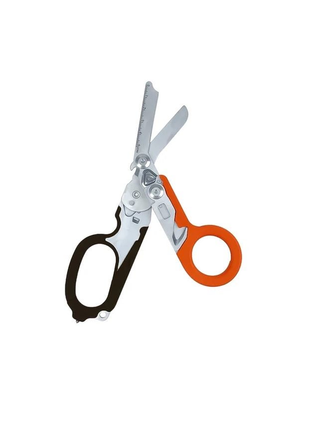 Orange Black Folding Medical Shears Heavy Duty Stainless Steel Emergency Scissors with Belt Clip - Image 1
