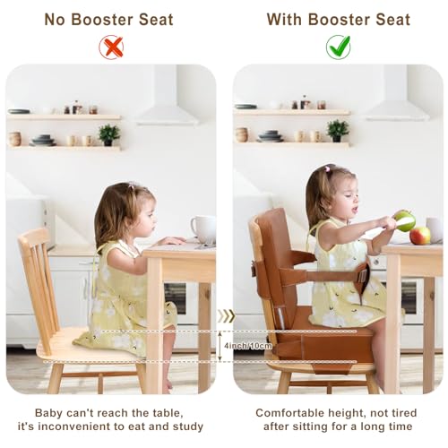 TOTIDYH Toddler Booster Seat for Dining Table NonSlip Kitchen Chair Booster Seat with Backrest and Adjustable Straps Portable PU Waterproof Travel Baby Booster Increasing Cushion - Image 3