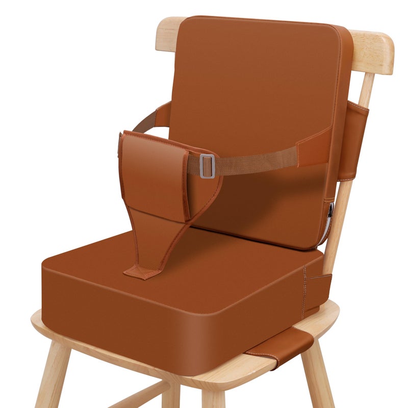 TOTIDYH Toddler Booster Seat for Dining Table NonSlip Kitchen Chair Booster Seat with Backrest and Adjustable Straps Portable PU Waterproof Travel Baby Booster Increasing Cushion - Image 2