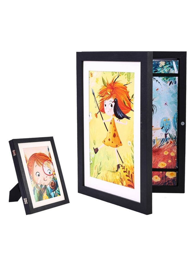 2 PCS FRONT OPENING ART FRAMES, CHANGEABLE KIDS ARTWORK PICTURE FRAME WALL DESK DISPLAY HOLDS 60 PICTURES, FOR CHILDREN ART, DRAWINGS, PHOTOS (21.6*27.9CM, BLACK)