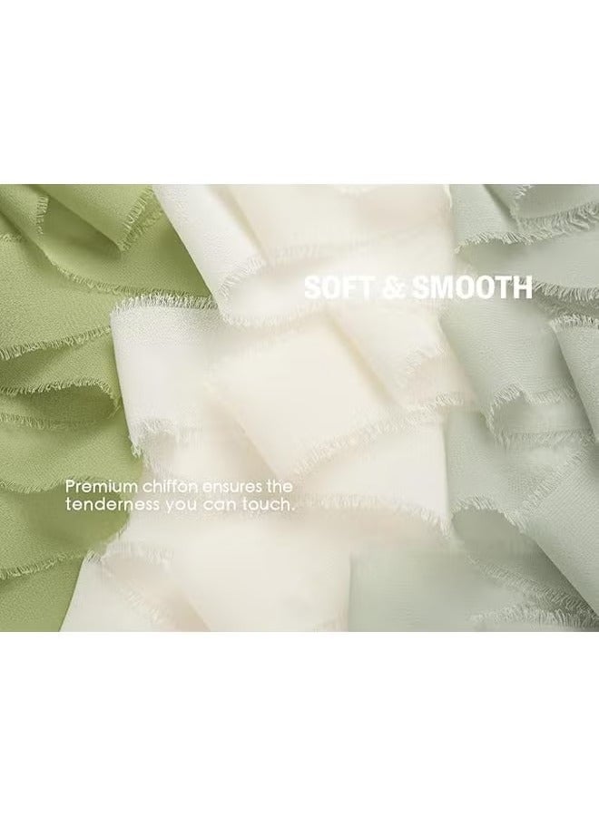 شو وو مجموعة من 3 لفات من شرائط الشيفون الحريرية ذات الحواف المصنوعة يدويًا باللونين الأخضر والكريمي لدعوات الزفاف وباقات الزفاف وتغليف الهدايا وديكورات العطلات، 4 سم × 5 م - Image 5