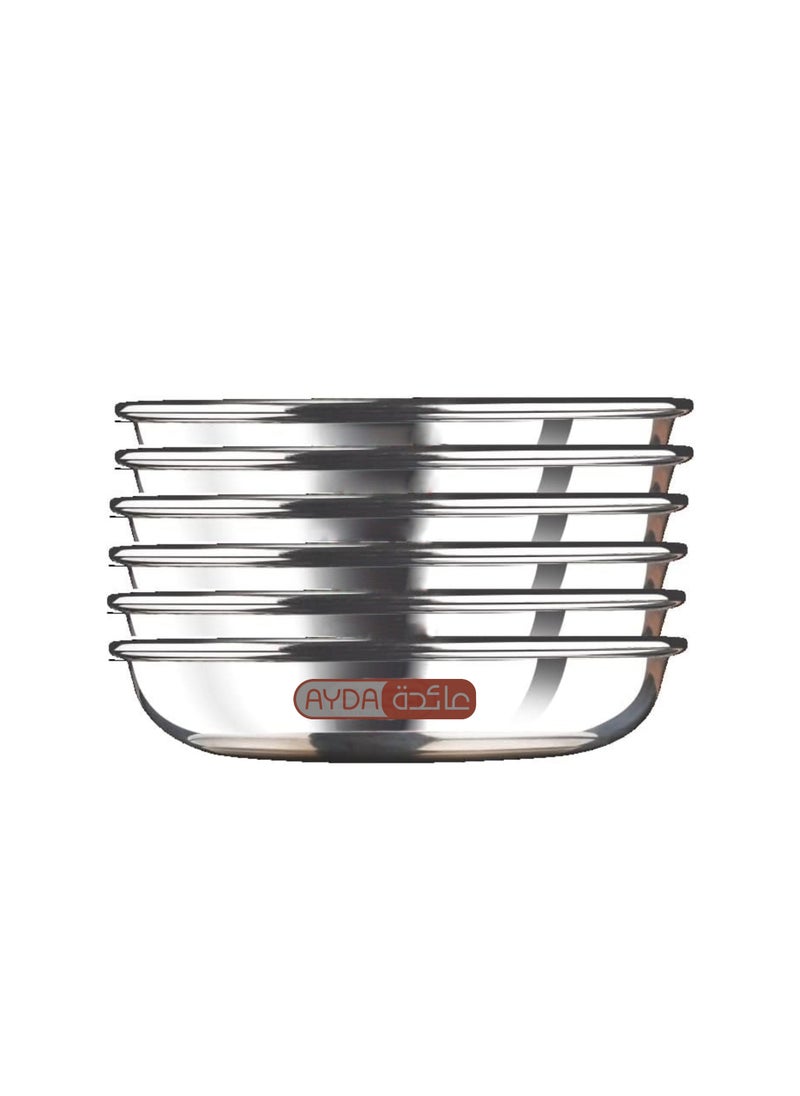 Ayda 6-Pieces Stainless Steel Halwa Plate Set Small Snacks and Dessert Plate Serveware Mirror Finish 12cm Silver  - Image 3