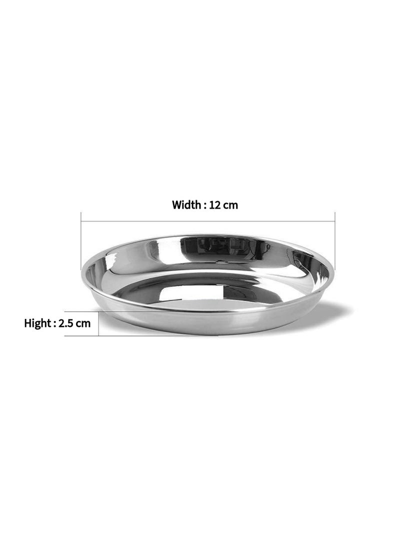 Ayda 6-Pieces Stainless Steel Halwa Plate Set Small Snacks and Dessert Plate Serveware Mirror Finish 12cm Silver  - Image 2