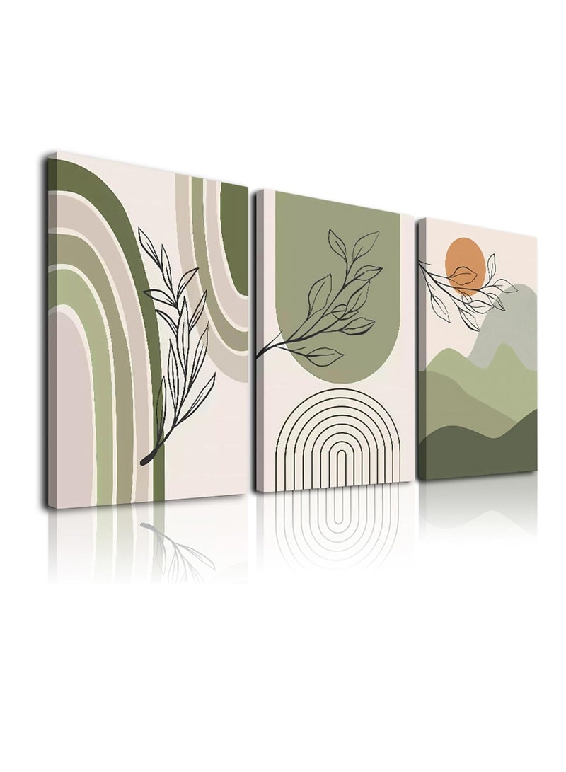 GUDOO Boho Wall Art Prints Set Of 3 Boho Wall Decor Mid Century Modern Wall Art Natural Framed Canvas Prints Artwork - Image 1