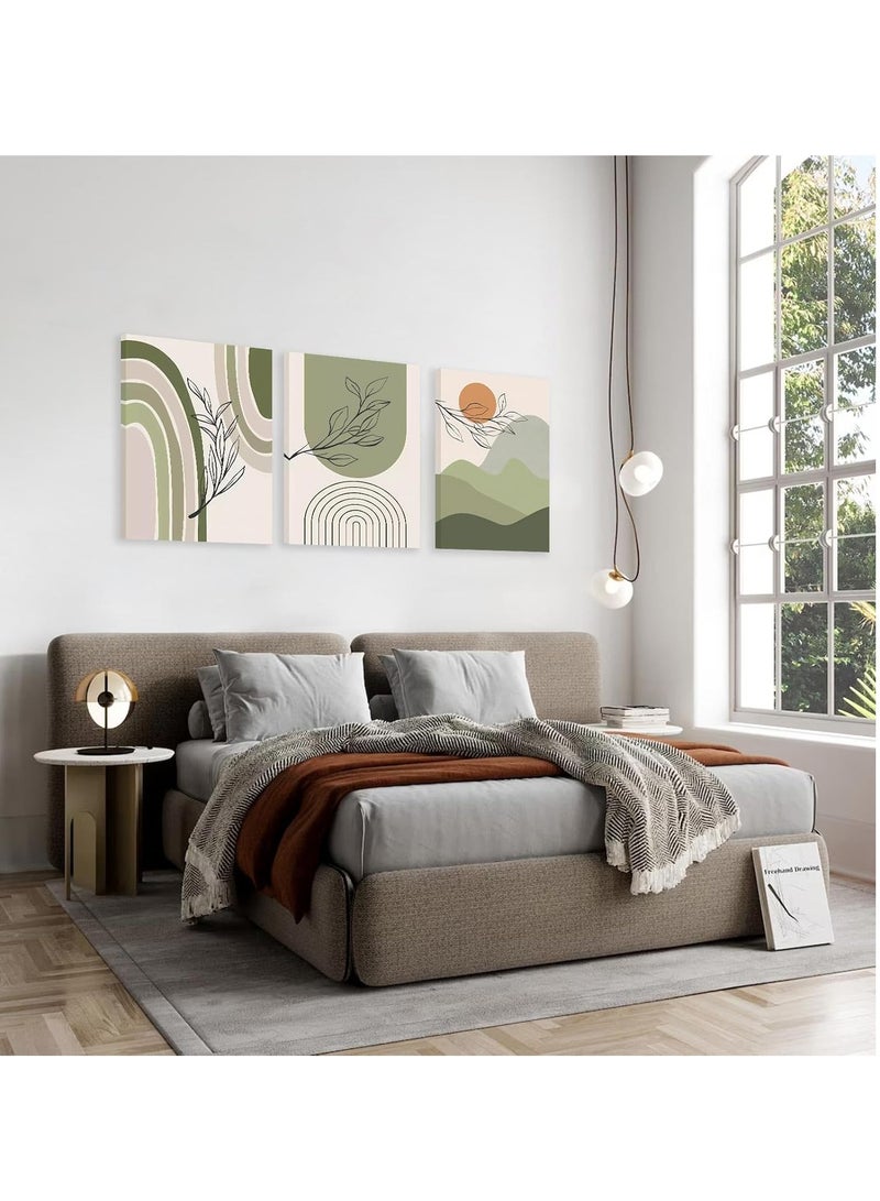 GUDOO Boho Wall Art Prints Set Of 3 Boho Wall Decor Mid Century Modern Wall Art Natural Framed Canvas Prints Artwork - Image 2