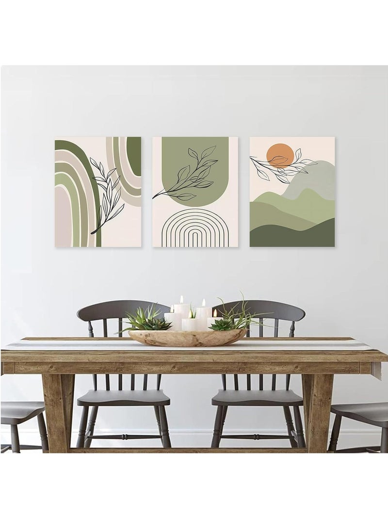 GUDOO Boho Wall Art Prints Set Of 3 Boho Wall Decor Mid Century Modern Wall Art Natural Framed Canvas Prints Artwork - Image 3