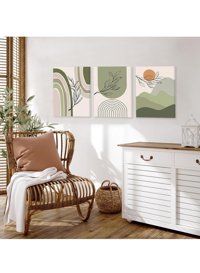 GUDOO Boho Wall Art Prints Set Of 3 Boho Wall Decor Mid Century Modern Wall Art Natural Framed Canvas Prints Artwork - Image 4