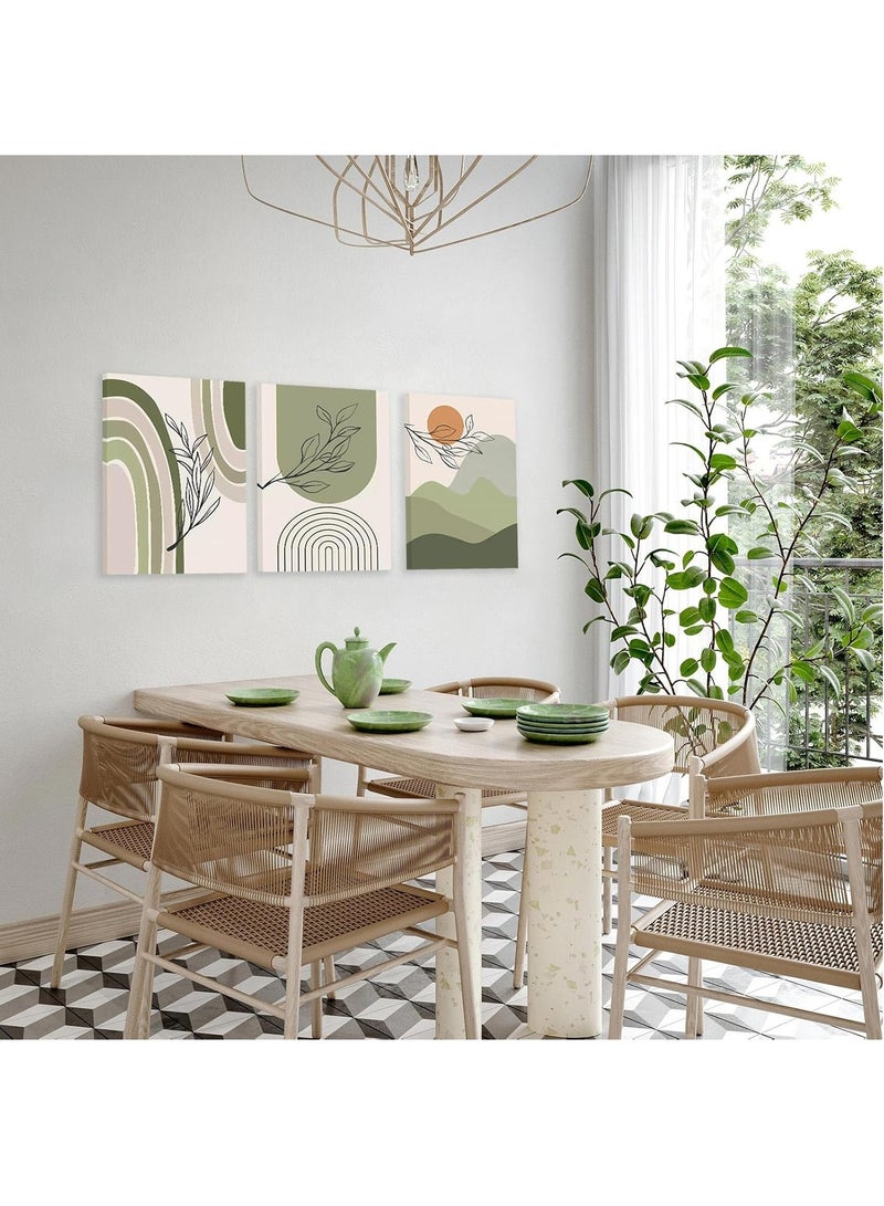 GUDOO Boho Wall Art Prints Set Of 3 Boho Wall Decor Mid Century Modern Wall Art Natural Framed Canvas Prints Artwork - Image 5