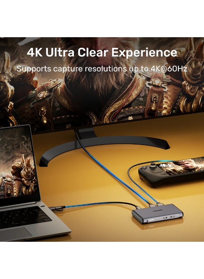 UNITEK 4K@60Hz Video Capture Card – Dual 4K HDMI Loop-Out, USB-C 5Gbps, Plug & Play for Gaming & Live Streaming - Image 4