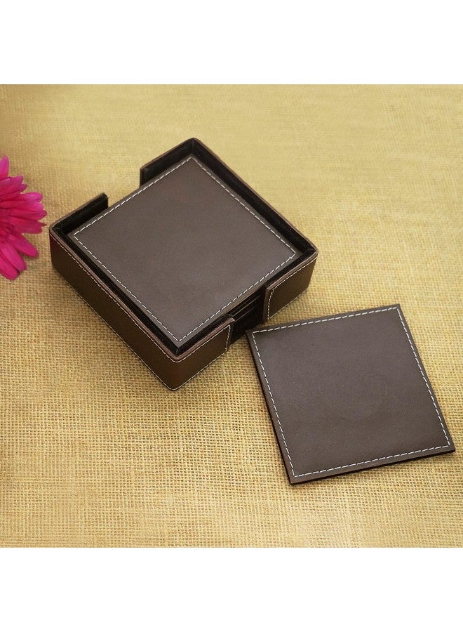 DECOWORLD || Genuine Buff Leather Tea Coasters Set of 6 with Stand || Coasters for Cups, Coffee Mugs, Drinks|| Coasters for Dining Table. Coffee Table for Home or Office Use (Brown) - Image 3