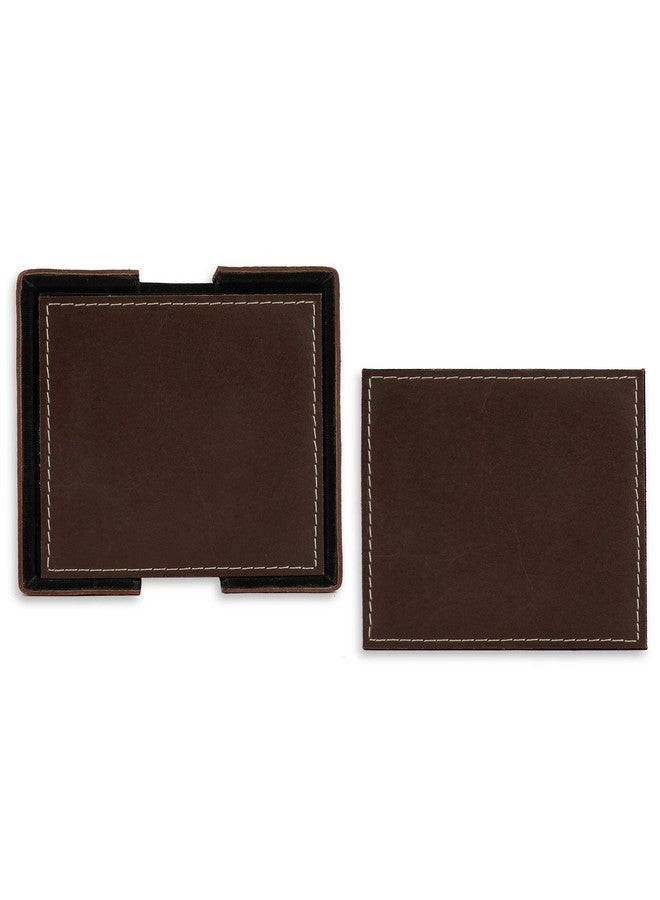DECOWORLD || Genuine Buff Leather Tea Coasters Set of 6 with Stand || Coasters for Cups, Coffee Mugs, Drinks|| Coasters for Dining Table. Coffee Table for Home or Office Use (Brown) - Image 4