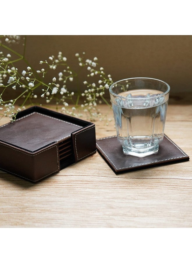 DECOWORLD || Genuine Buff Leather Tea Coasters Set of 6 with Stand || Coasters for Cups, Coffee Mugs, Drinks|| Coasters for Dining Table. Coffee Table for Home or Office Use (Brown) - Image 5