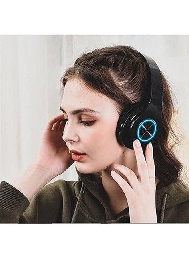 Wireless Bluetooth Headset with Color LED Light, Built-in Microphone, Lightweight, Foldable, Wired Hi-Fi Stereo Headset for Classroom/Home Office/PC/Cell Phone/Kids Adult (Black) - Image 3