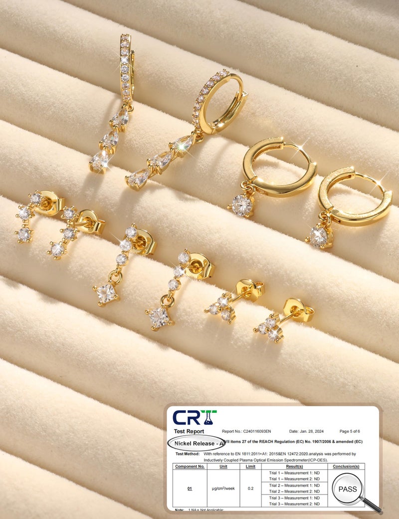 MILACOLATO 5Pairs 925 Sterling Silver Earrings for Women 14K Gold Plated Stud Huggie Hoop Earrings Sets for Multiple Piercing Hypoallergenic CZ Cartilage Earrings Stacks Trendy Gifts - Image 5