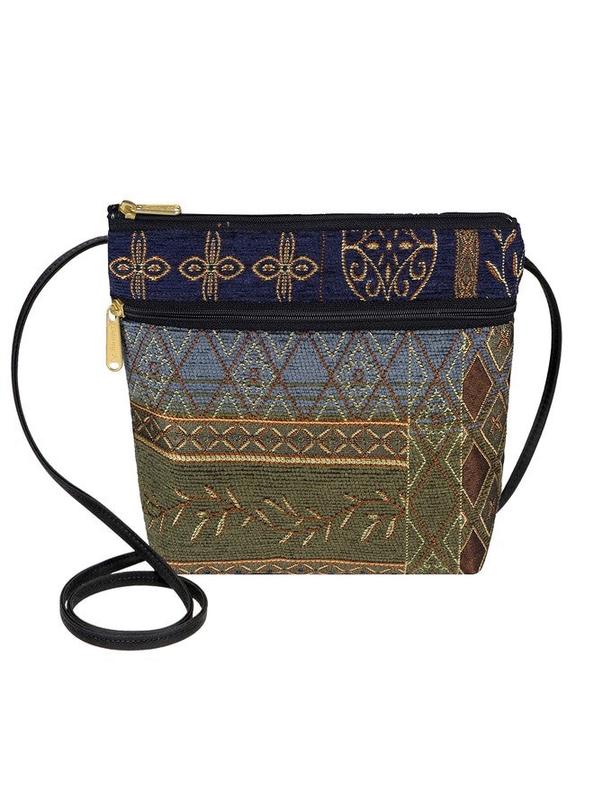 Danny K. Women's Tapestry Zipper Purse Crossbody Handbag, Adjustable Cord, Handmade in USA (Neptune/Blue) - Image 1