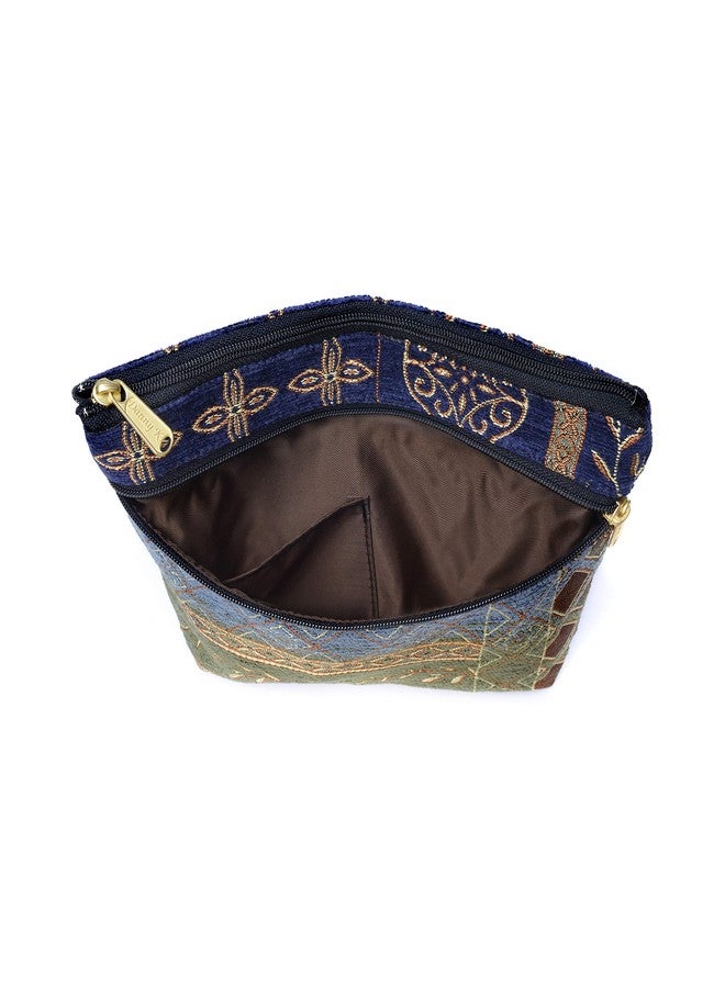 Danny K. Women's Tapestry Zipper Purse Crossbody Handbag, Adjustable Cord, Handmade in USA (Neptune/Blue) - Image 4