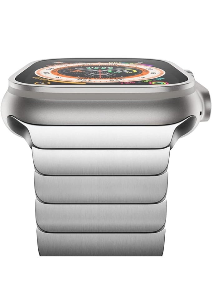 ten.tech - Metal Band Compatible with Apple Watch 49mm/45mm/44mm/42mm, Stainless Steel Watch Band for iWatch Series 1/2/3/4/5/6/7/8/SE/Ultra/Ultra 2 Tin Tick – silver - Image 1