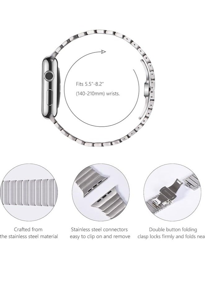ten.tech - Metal Band Compatible with Apple Watch 49mm/45mm/44mm/42mm, Stainless Steel Watch Band for iWatch Series 1/2/3/4/5/6/7/8/SE/Ultra/Ultra 2 Tin Tick – silver - Image 1