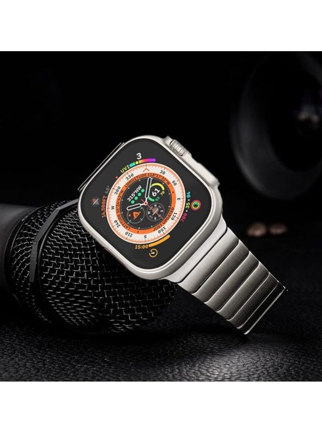 ten.tech - Metal Band Compatible with Apple Watch 49mm/45mm/44mm/42mm, Stainless Steel Watch Band for iWatch Series 1/2/3/4/5/6/7/8/SE/Ultra/Ultra 2 Tin Tick – silver - Image 1