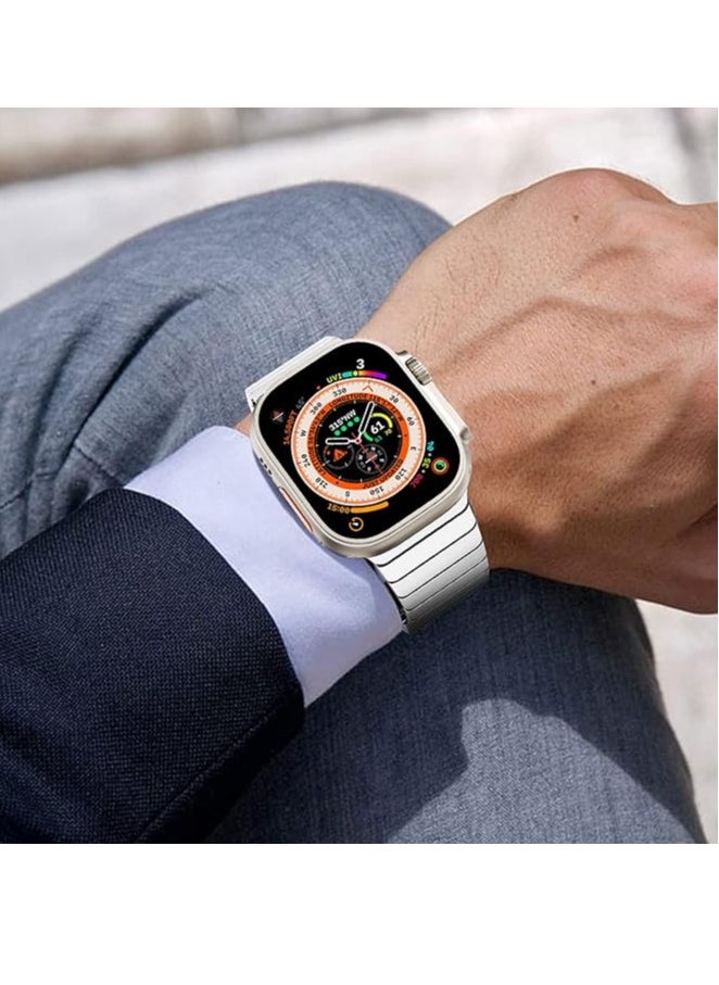 ten.tech - Metal Band Compatible with Apple Watch 49mm/45mm/44mm/42mm, Stainless Steel Watch Band for iWatch Series 1/2/3/4/5/6/7/8/SE/Ultra/Ultra 2 Tin Tick – silver - Image 1