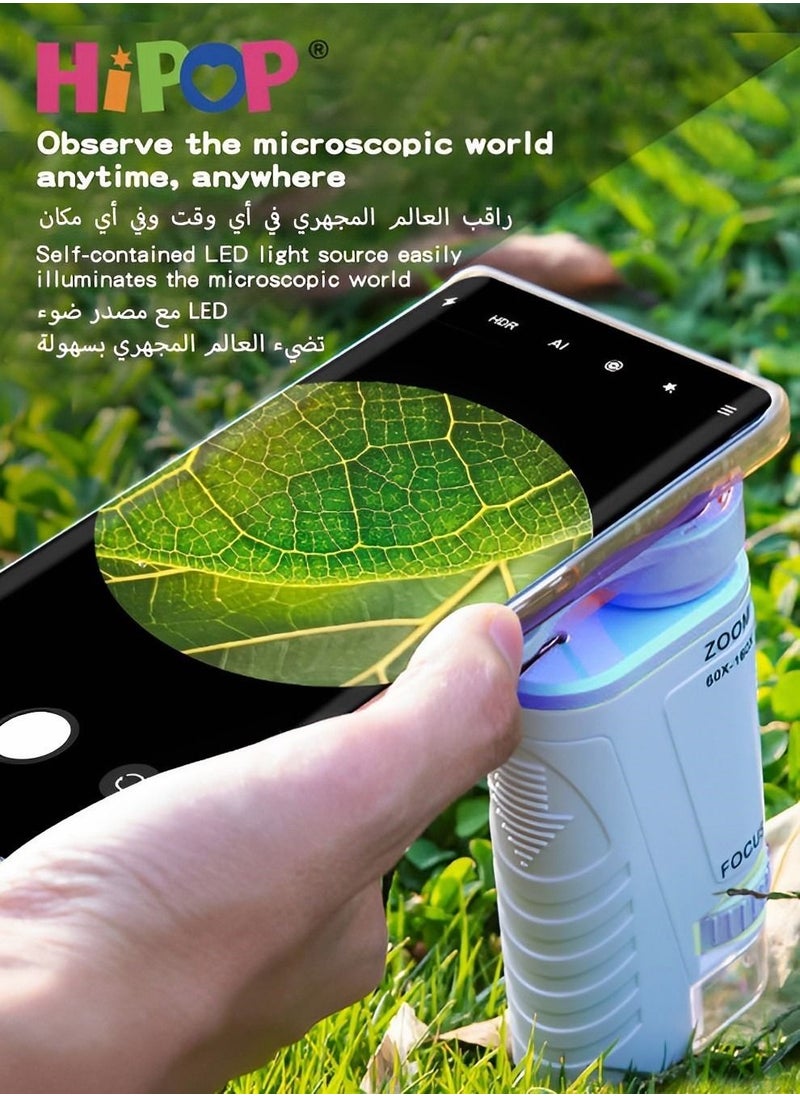 Portable Microscope 2 In 1,Handheld Microscope With Mobile Phone Observation And Base,High Definition Imaging,Educational Toys For Kid