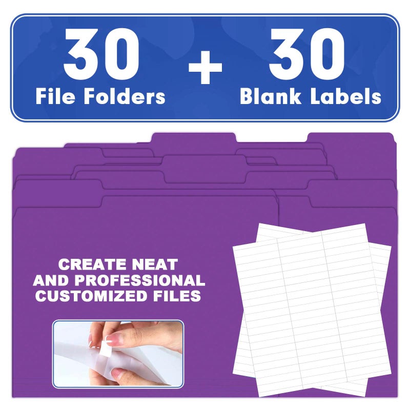 HERKKA File Folder, HERKKA 30 Pack 1/3 Cut Tab File Folders, File Folders Great for Organizing and Filing, Letter Size, Purple - Image 5