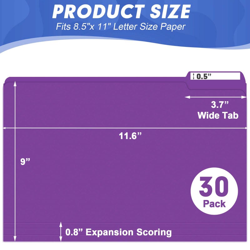 HERKKA File Folder, HERKKA 30 Pack 1/3 Cut Tab File Folders, File Folders Great for Organizing and Filing, Letter Size, Purple - Image 2