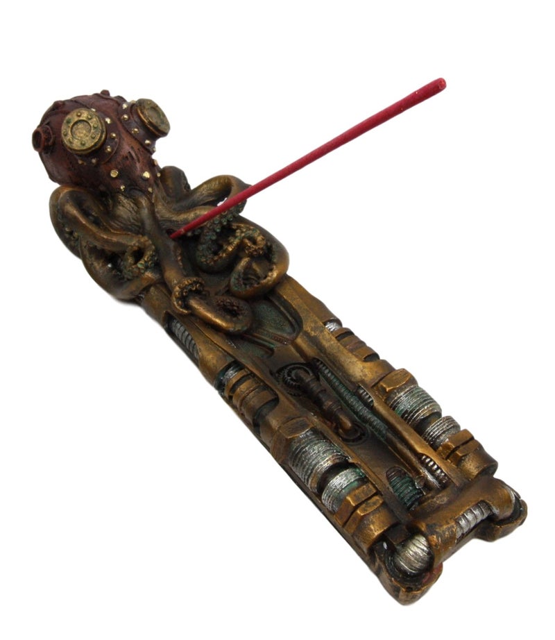 Atlantic Collectibles Giant Steampunk Kraken Octopus On Runway Platform Stick Incense Burner Figurine 1025 Long