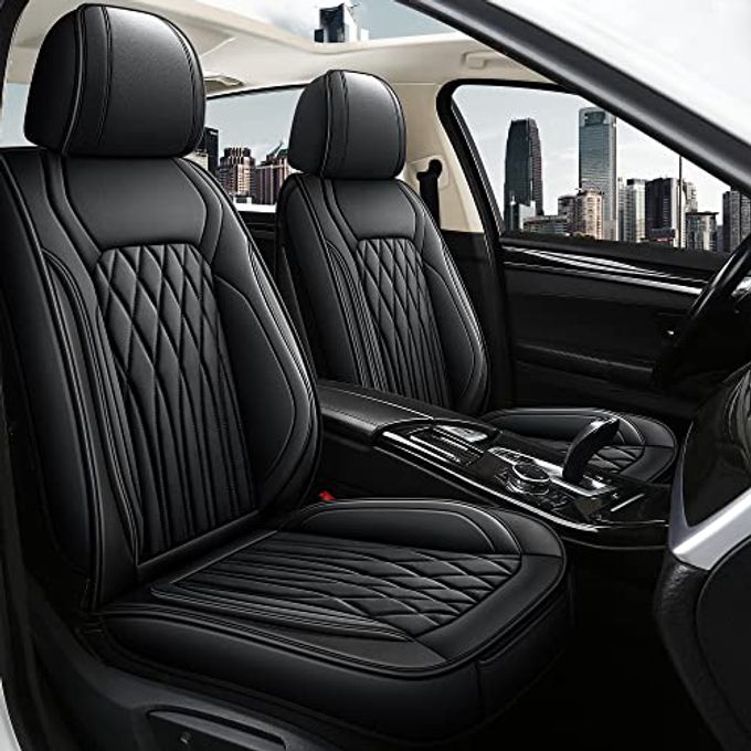 Pariitadin Leather Car Seat Covers Full Set, Waterproof Faux Leather Seat Covers For Cars, Non-Slip Car Interior Covers Universal Fit For Most Cars Sedans Trucks Suvs, Black Line - Image 1