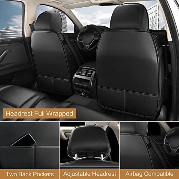 Pariitadin Leather Car Seat Covers Full Set, Waterproof Faux Leather Seat Covers For Cars, Non-Slip Car Interior Covers Universal Fit For Most Cars Sedans Trucks Suvs, Black Line - Image 5