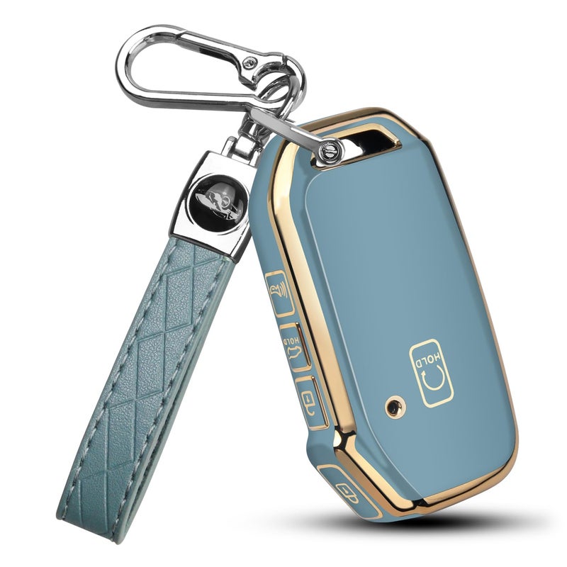 QBUC for KIA Key Fob Cover Case with Keychain for 2019 2020 2021 2022 Kia K5 Sorento Telluride etc 1 OR NO BUTTON ON FRONT SURFACE ONLY Blue