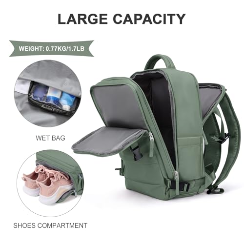 coowoz Travel Backpack For Women Men,Carry On Backpack,Hiking Backpack Waterproof Outdoor Sports Rucksack Casual Daypack Travel Essentials(Olive Green) - Image 5