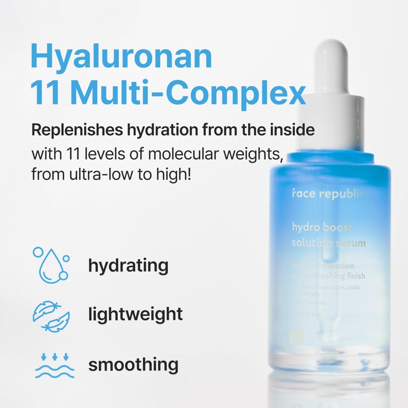 Face Republic Hydro Boost Solution Serum 45ml 1.52 fl oz | Hyaluronic acids, Adenosine | Hydrating, Refining | Anti-wrinkle | No Artificial Color | For Dry, Sensitive Skin | Vegan Korean Skin Care - Image 2