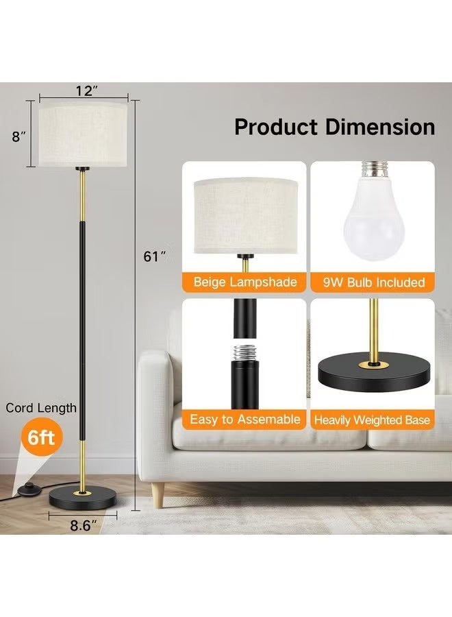 Tiokkss Floor Lamp for Living Room and Bedroom, Black Gold Standing Lamp with Remote Control & App, Simple 59 Inch Floor Lamp, Foot Switch, Tall Black Lamp for Office/Classroom/Kids Room, LED Bulb Included - Image 3