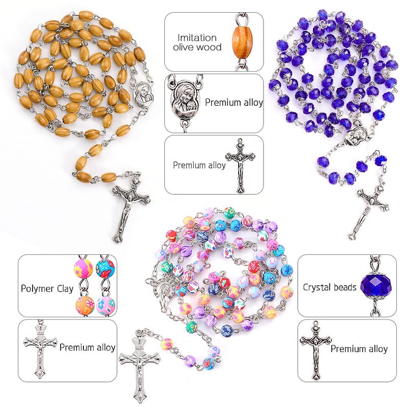 YWLI 7 PCS Rosary Beads Catholic for Woman - Confirmation Gifts, 7 Day Rosary, Various Styles of Rosary Necklace Set, Cross Necklace for Women - Image 2