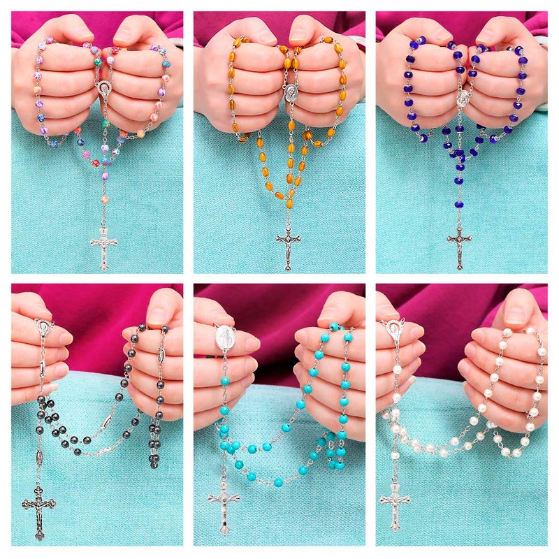 YWLI 7 PCS Rosary Beads Catholic for Woman - Confirmation Gifts, 7 Day Rosary, Various Styles of Rosary Necklace Set, Cross Necklace for Women - Image 4