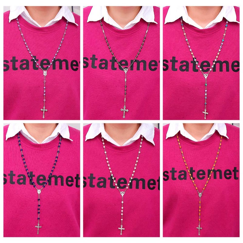 YWLI 7 PCS Rosary Beads Catholic for Woman - Confirmation Gifts, 7 Day Rosary, Various Styles of Rosary Necklace Set, Cross Necklace for Women - Image 5