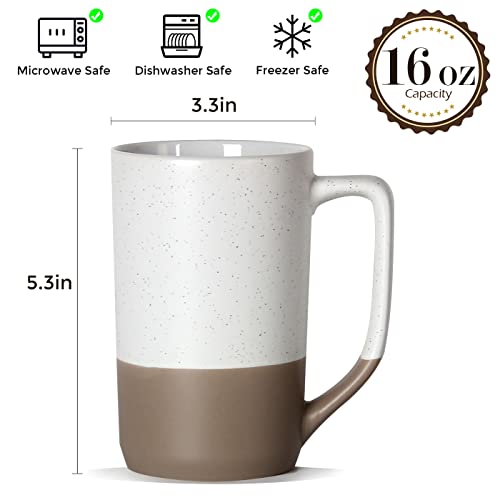 SHOWFULL 16 OZ Large Coffee Mug, Two Color Combination Big Ceramic Tea Cup with Square Handle with Black Speckled for Men Women Restaurant Home Office Hot Drinks, White - Image 2