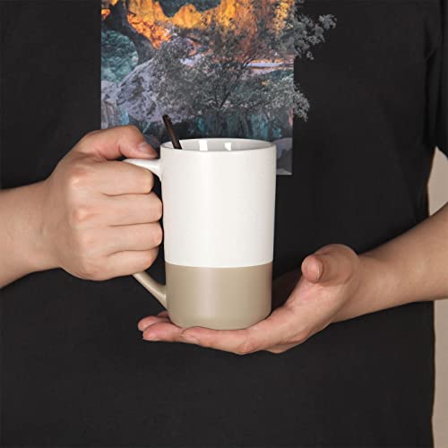 SHOWFULL 16 OZ Large Coffee Mug, Two Color Combination Big Ceramic Tea Cup with Square Handle with Black Speckled for Men Women Restaurant Home Office Hot Drinks, White - Image 4