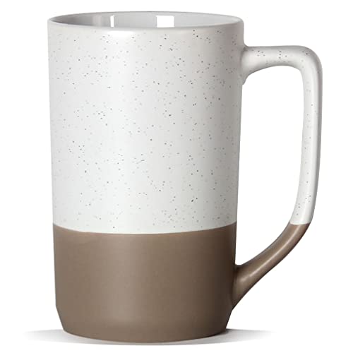 SHOWFULL 16 OZ Large Coffee Mug, Two Color Combination Big Ceramic Tea Cup with Square Handle with Black Speckled for Men Women Restaurant Home Office Hot Drinks, White - Image 1