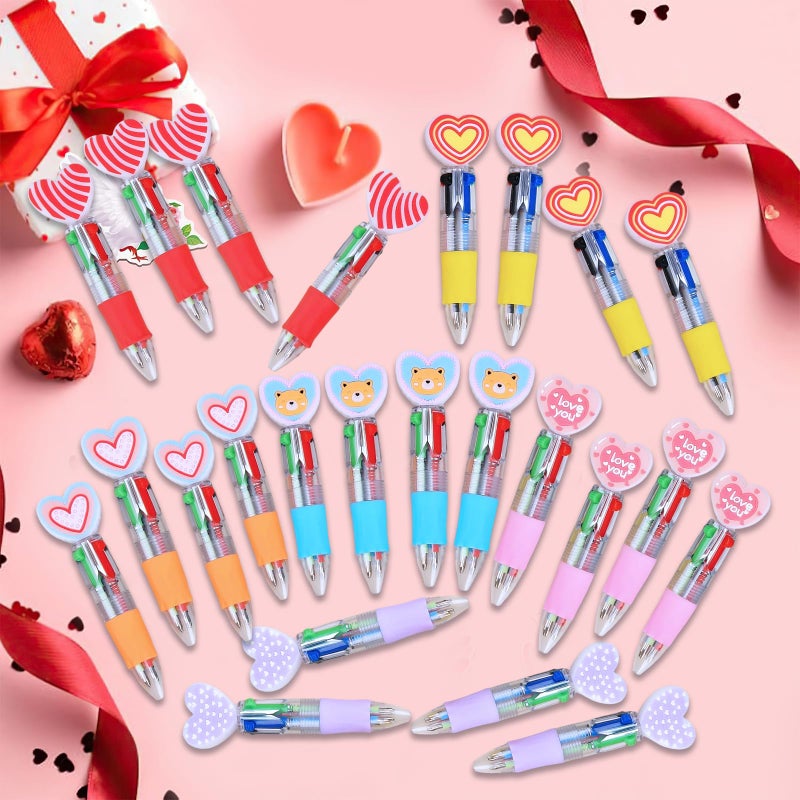 Zhirlyn 24 Pcs Valentine Multicolor Pens in One 4-in-1 Cute Kawaii Fun Pen Heart Ballpoint Pen for Holiday Party, Classroom Gifts & Valentine's Stocking Stuffers (Valentine) - Image 5