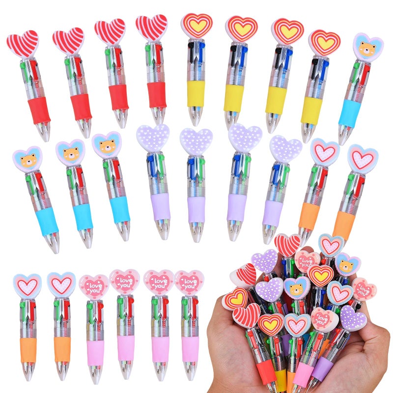 Zhirlyn 24 Pcs Valentine Multicolor Pens in One 4-in-1 Cute Kawaii Fun Pen Heart Ballpoint Pen for Holiday Party, Classroom Gifts & Valentine's Stocking Stuffers (Valentine) - Image 1