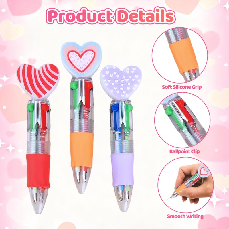 Zhirlyn 24 Pcs Valentine Multicolor Pens in One 4-in-1 Cute Kawaii Fun Pen Heart Ballpoint Pen for Holiday Party, Classroom Gifts & Valentine's Stocking Stuffers (Valentine) - Image 4