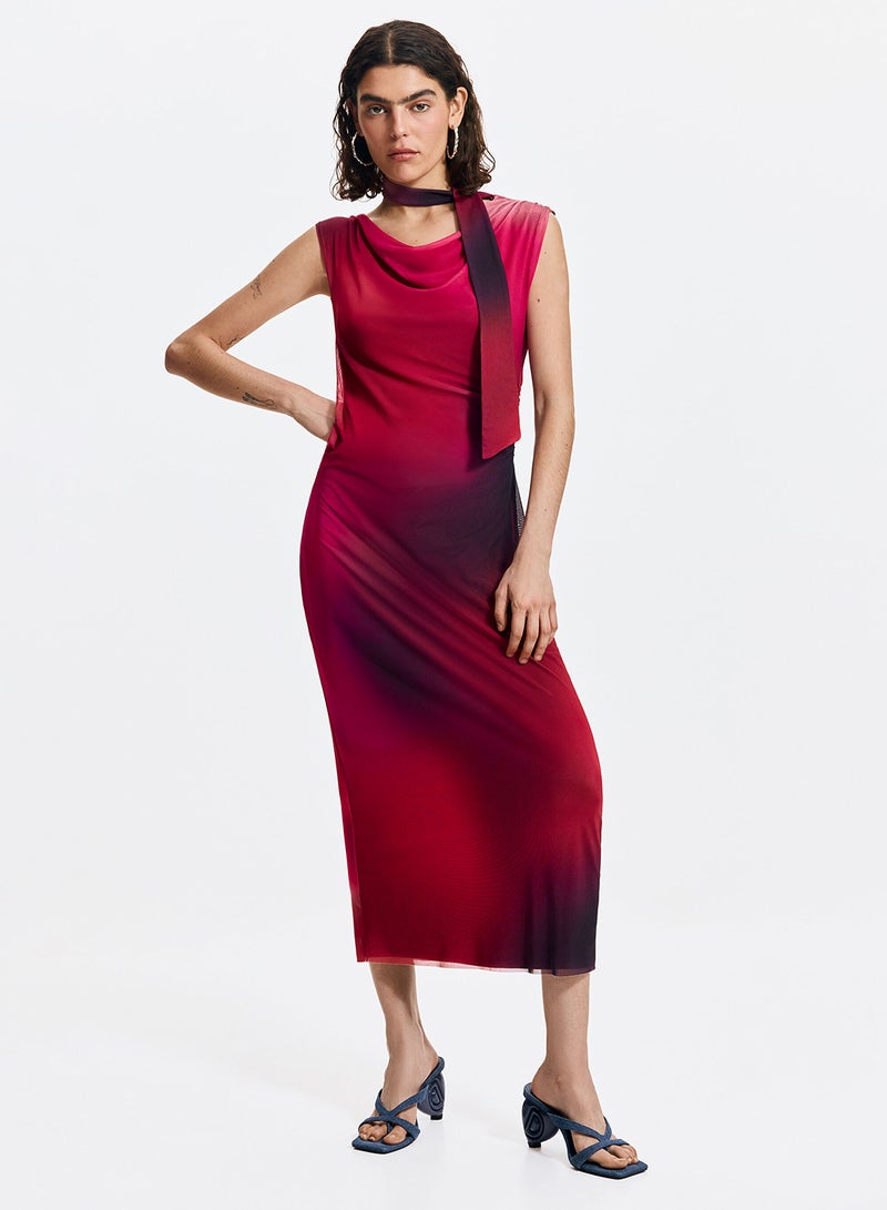 DESIGUAL Midi-Cut Dress In Chiffon With Side Draping Sleeveless Asymmetric Neckline - Image 1
