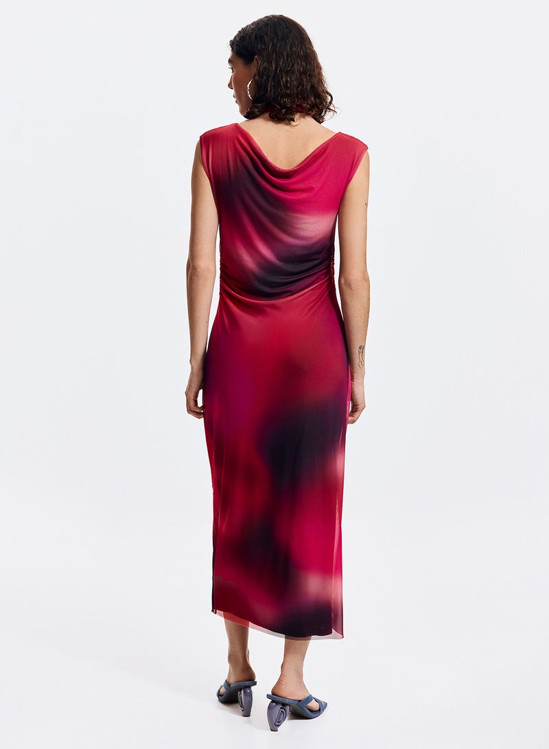 DESIGUAL Midi-Cut Dress In Chiffon With Side Draping Sleeveless Asymmetric Neckline - Image 5