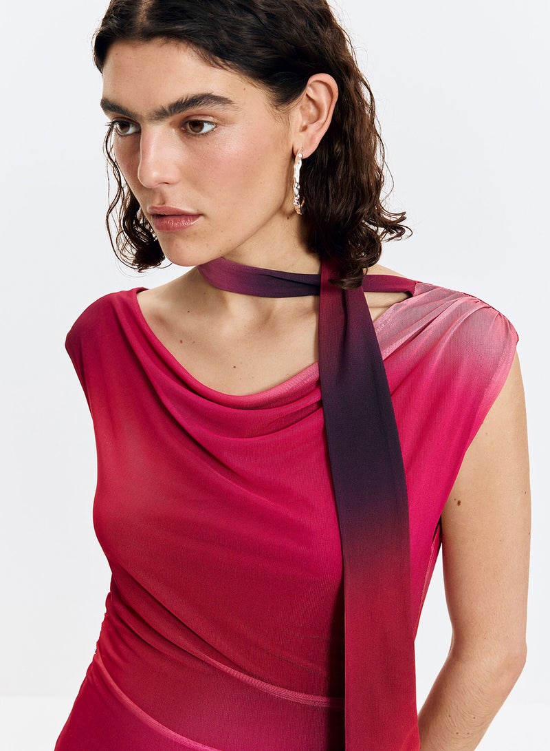 DESIGUAL Midi-Cut Dress In Chiffon With Side Draping Sleeveless Asymmetric Neckline - Image 2