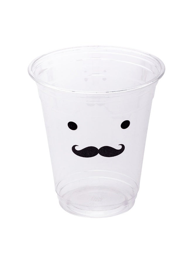Restaurantware Visage 12 Ounce Cold Drink Cups, 1000 Disposable Party Drinking Cups - Lids Sold Separately, Monsieur Moustache Design, Clear PET Plastic Cups, For Birthday Parties, Or Ceremonies - Image 1