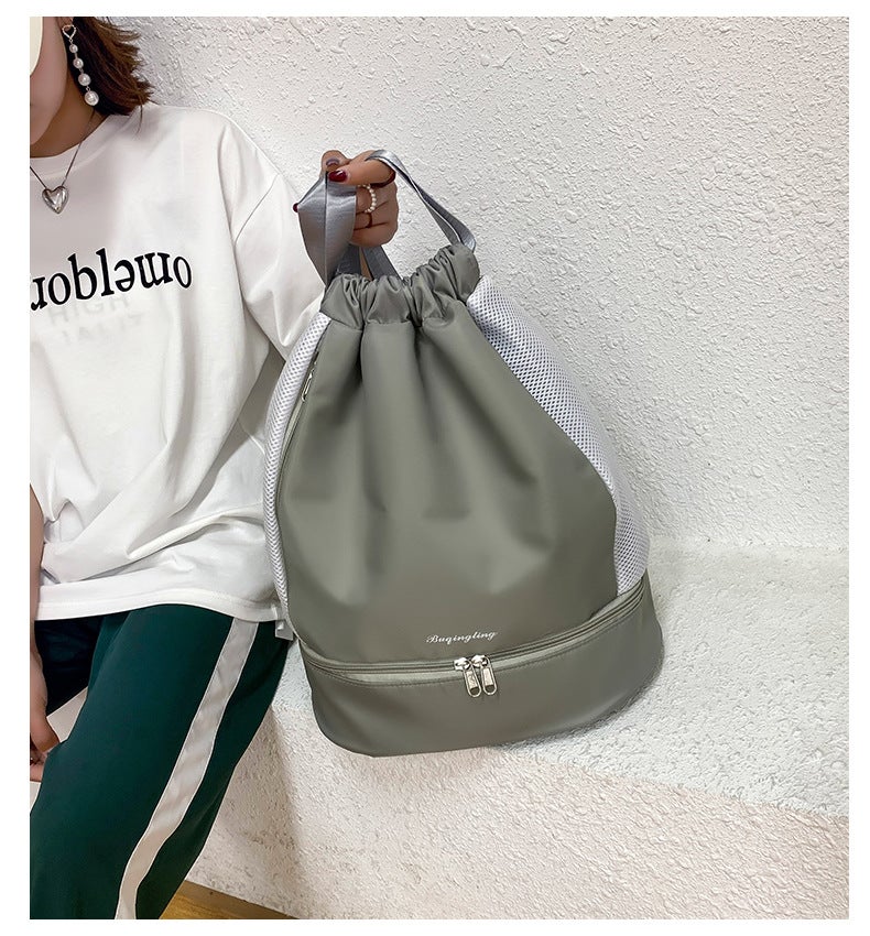 Generic New Dry and Wet Separate Independent Shoe Warehouse Fitness Backpack Drawstring Drawstring Pocket Large Capacity Casual Backpack Storage Bag Grey