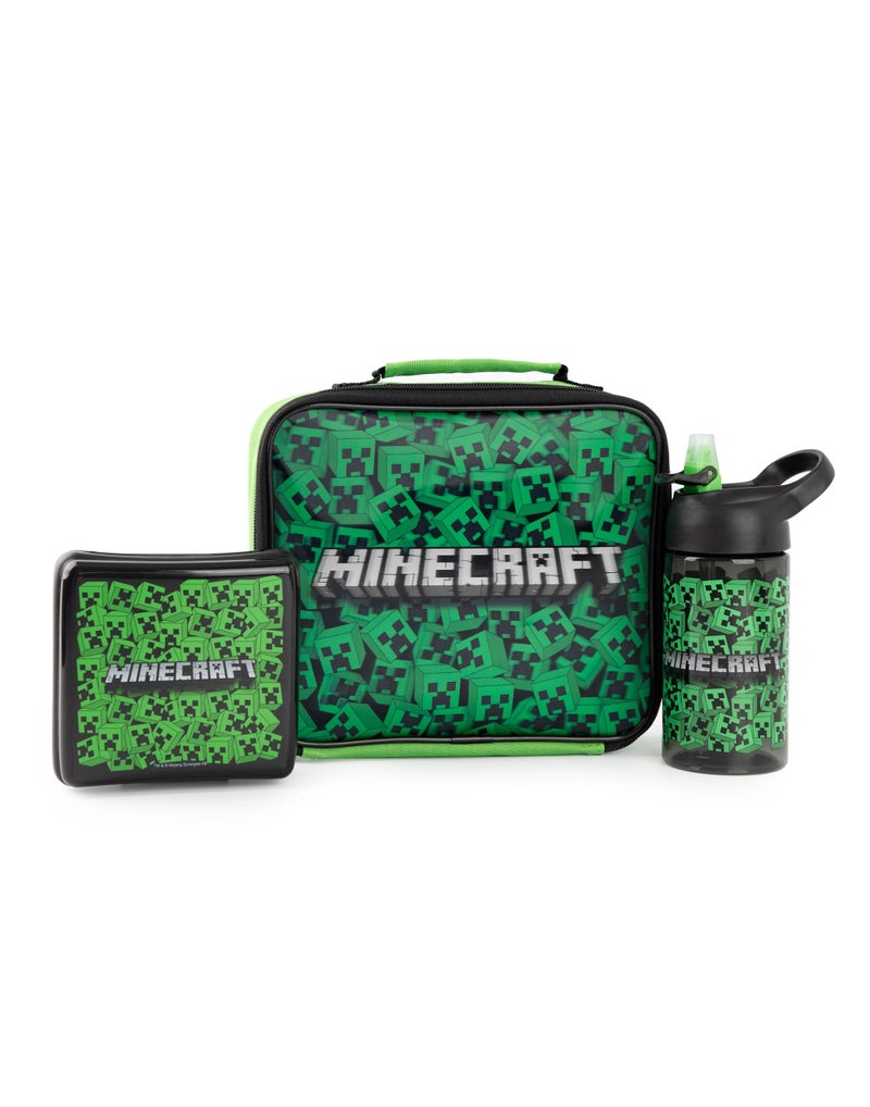 Minecraft Lunch Bag Set  Creeper Adventure for Boys  Lunch Box Water Bottle  Snack Pot  Gamer Merchandise for Kids