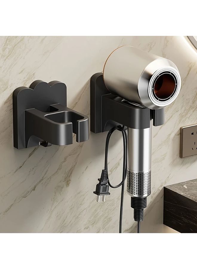 Wall Mounted Hair Dryer Holder No Drill Bathroom Organizer Black Easy Install ABS - Image 1